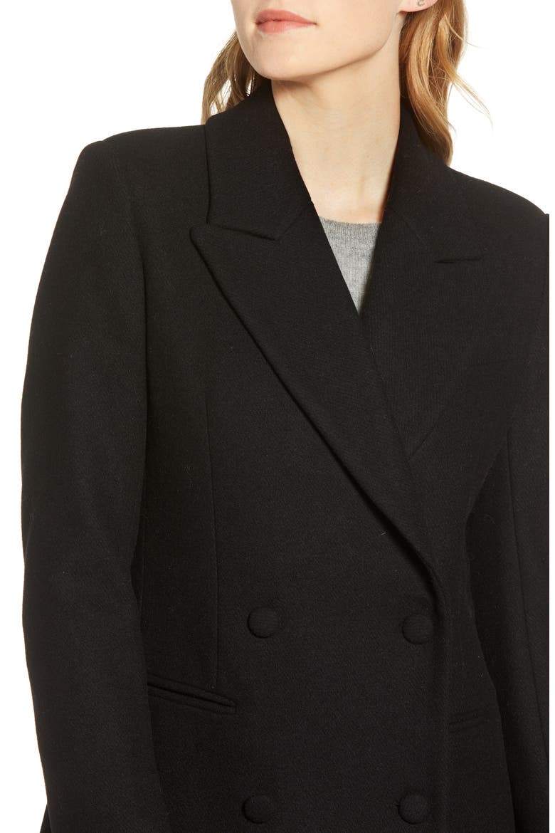 Double Breasted Wool Blend Coat, Alternate, color, BLACK