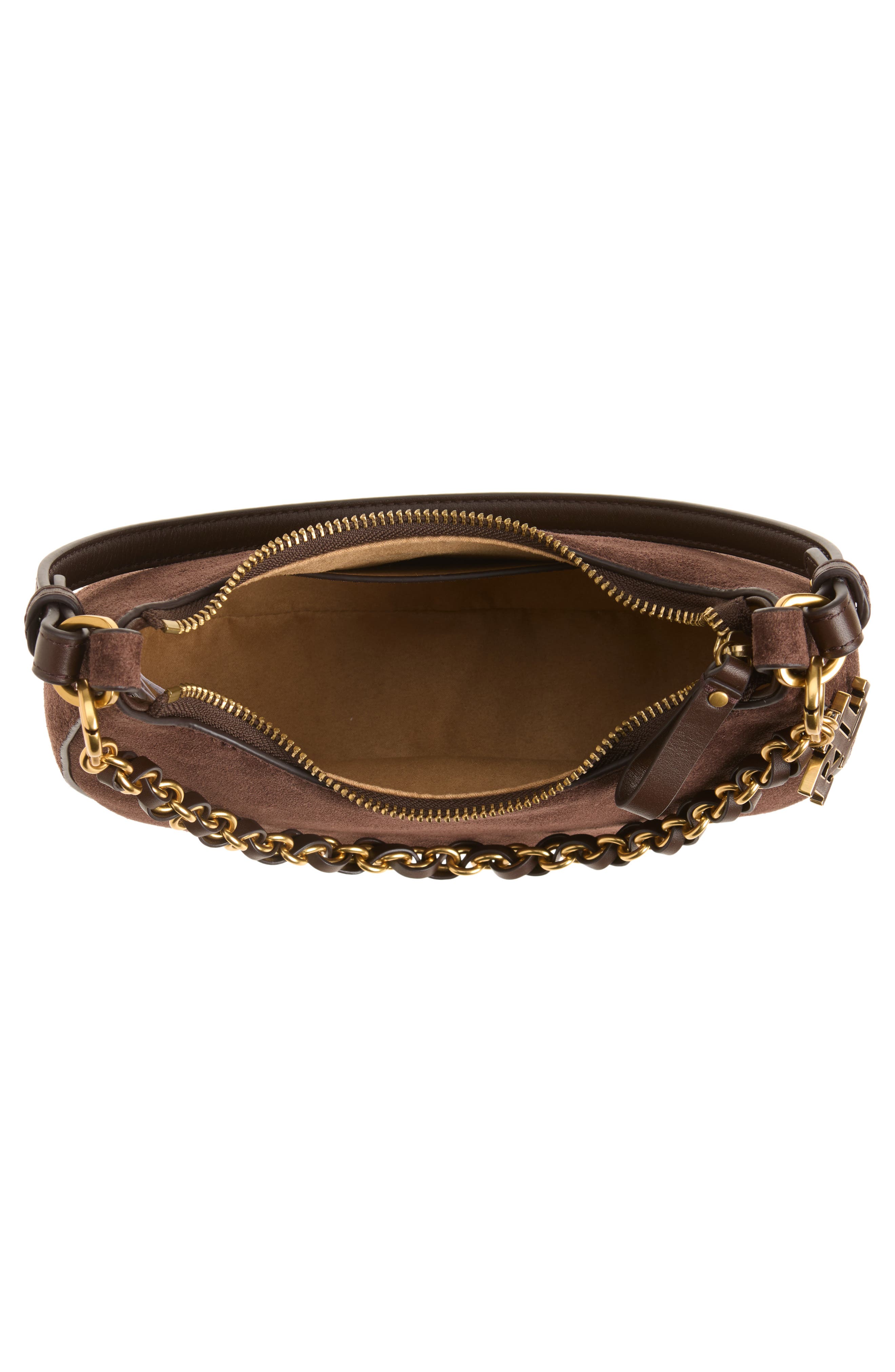 Chain Suede Shoulder Bag, Alternate, color, CHSNT BRWN