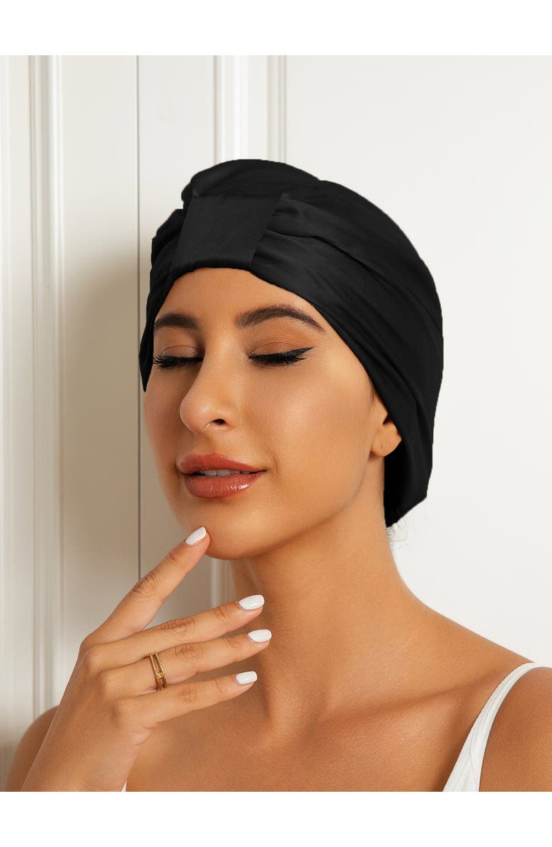 SILKSILKY Pure Silk Double Layer Night  Bonnet, Alternate, color, Black