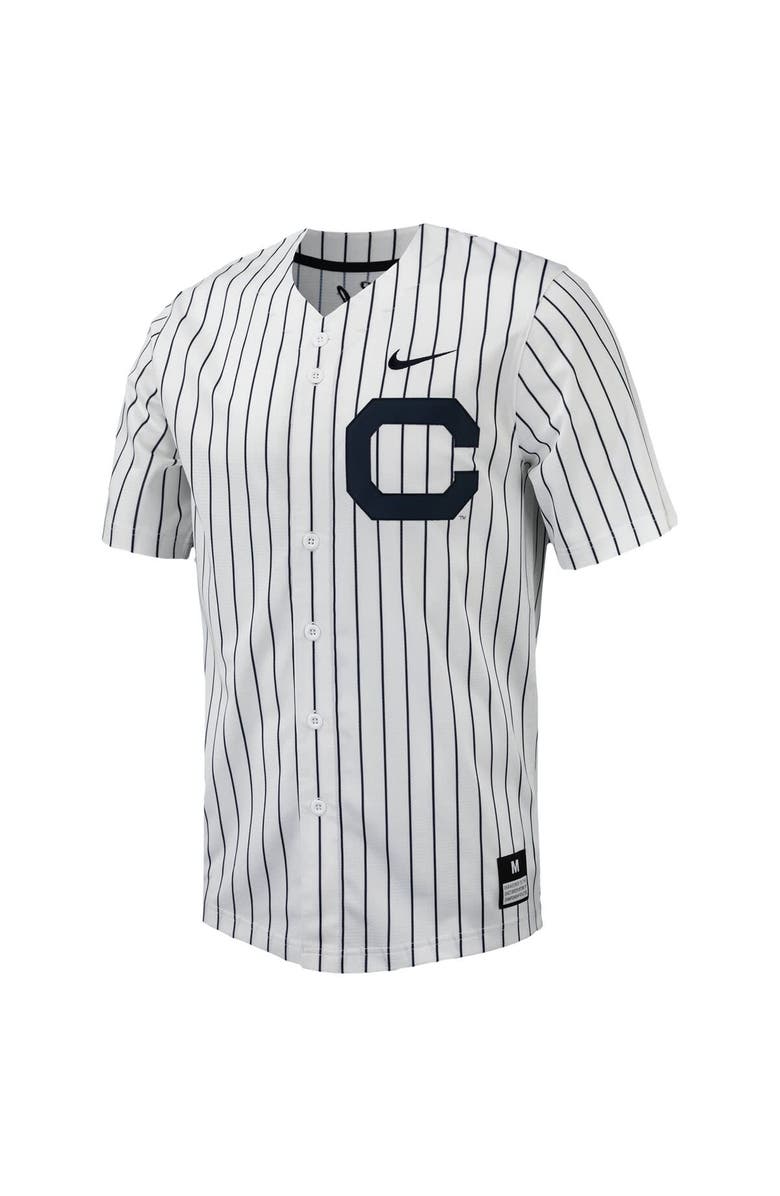 Nike Men's Nike White/Navy Cal Bears Pinstripe Replica Full-Button Baseball Jersey, Alternate, color, White