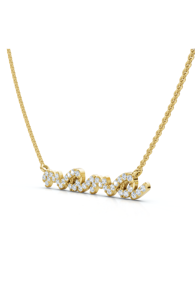 Diamond Script Mama Pendant Gold Necklace 1 1/2" Wide Lab Grown, Main, color, 10k Yellow Gold