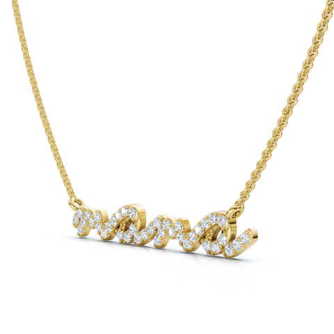 Diamond Script Mama Pendant Gold Necklace 1 1/2" Wide Lab Grown