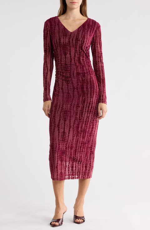V-Neck Velvet Midi Dress