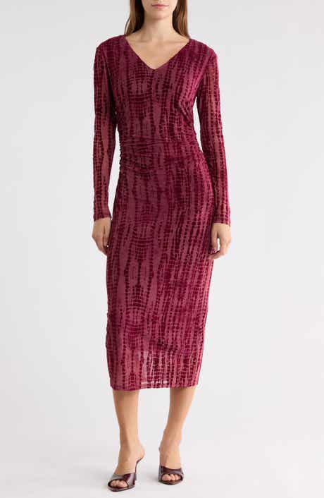 V-Neck Velvet Midi Dress