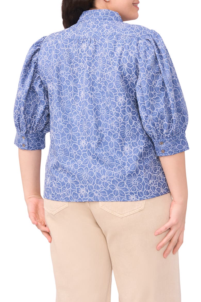 Daisy Embroidered Chambray Button-Up Top, Alternate, color, CLASSIC NAVY