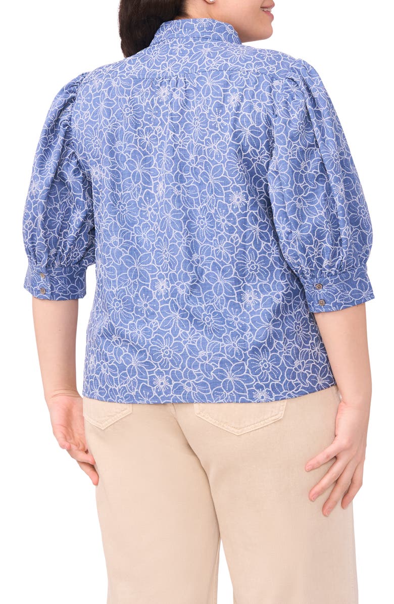 CeCe Daisy Embroidered Chambray Button-Up Top, Alternate, color, Classic Navy
