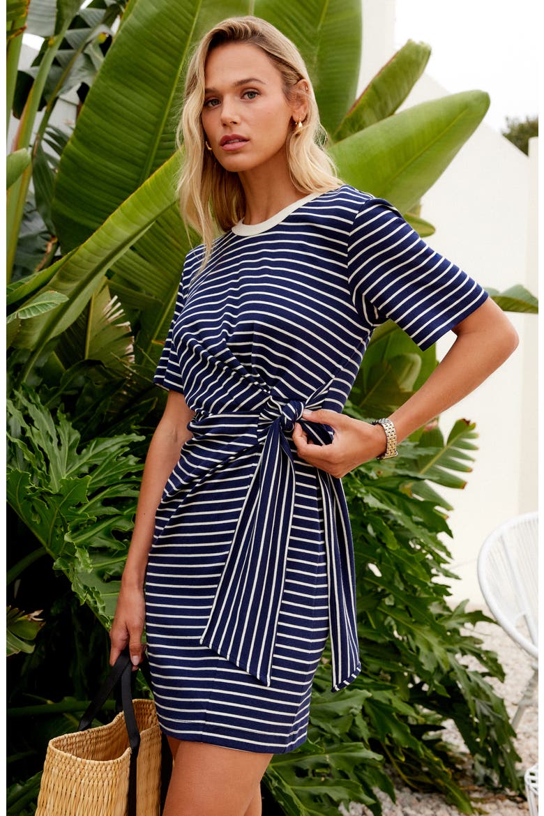 Darla Side Knot T-Shirt Dress, Alternate, color, NAVY/CREAM