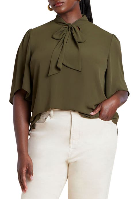 Bow Blouse With Flutter Sleeve (Plus Available)