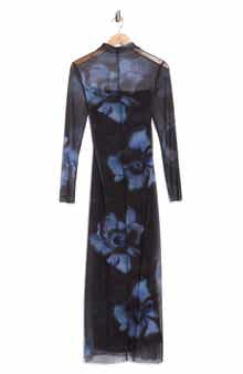 Desigual Mock Neck Long Sleeve Mesh Maxi Dress