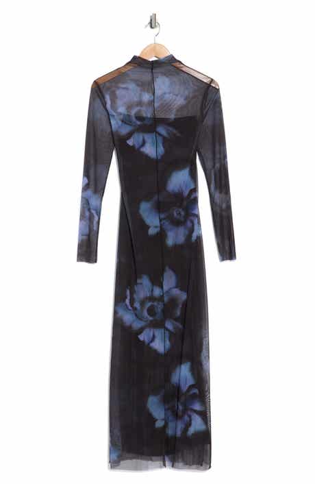 Desigual Mock Neck Long Sleeve Mesh Maxi Dress