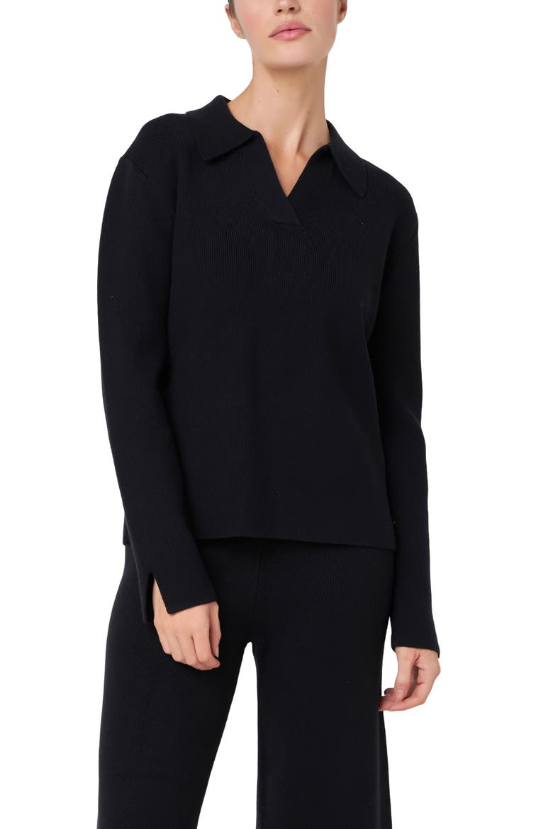 Polo Collar Sweater, Alternate, color, BLACK
