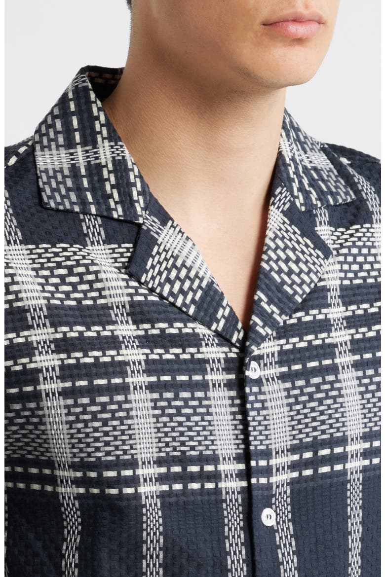 Plaid Cotton Camp Shirt, Alternate, color, DARK NAVY