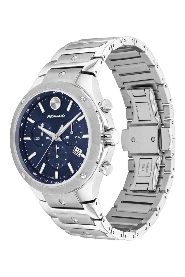 SE Chronograph Bracelet Watch, 42mm, Alternate, color, SILVER/ BLUE