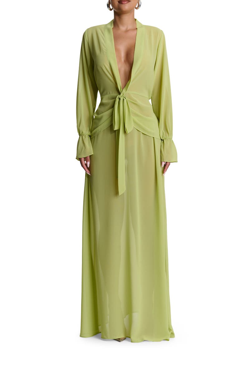 Plunge Tie Front Chiffon Top, Alternate, color, CHARTREUSE