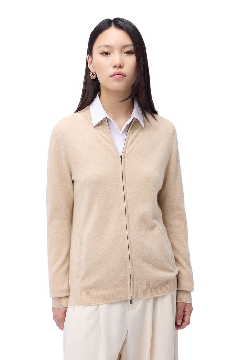 Full-Zip Cashmere Cardigan, Alternate, color, beige