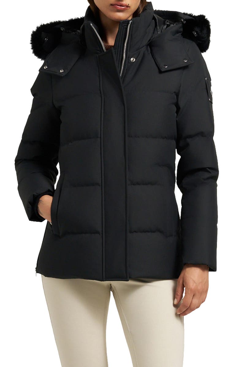Moose Knuckles Cloud 800 Fill Power Down Puffer Jacket with Removable Genuine Shearling Trim, Main, color, Blk W/ Blk Sh