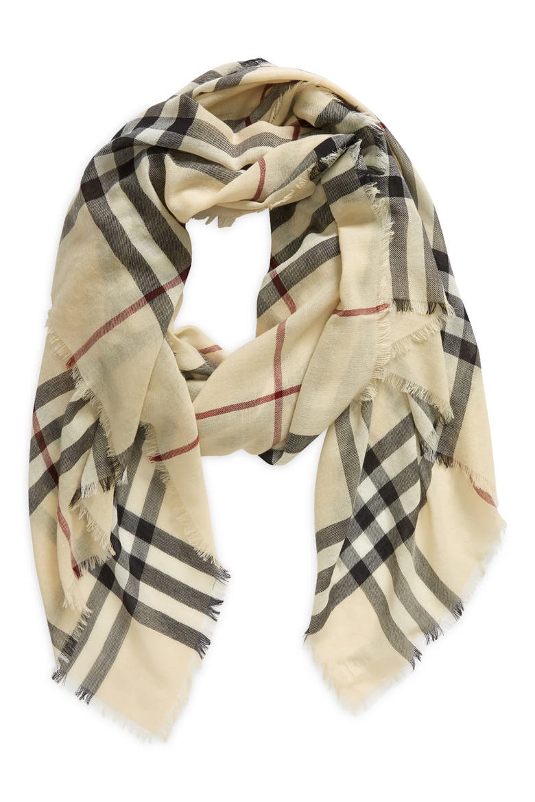 Check Lightweight Wool Scarf, Alternate, color, STONE