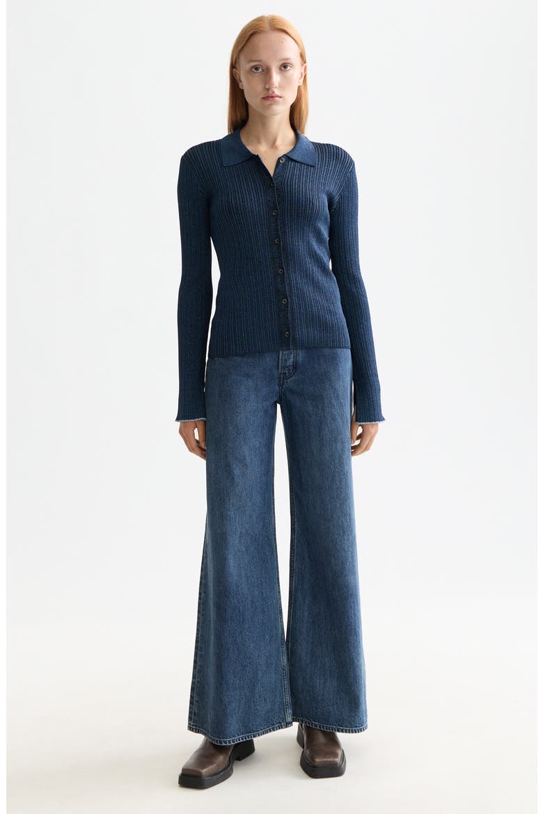 Metallic Skinny Rib Cardigan, Alternate, color, METEORITE/ PEACOAT ME