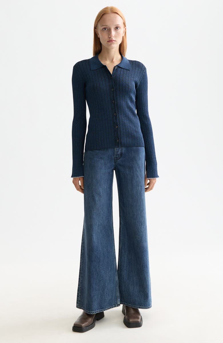 Scotch & Soda Metallic Skinny Rib Cardigan, Alternate, color, Meteorite/ Peacoat Me