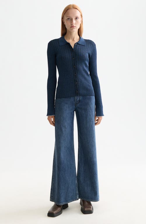 Scotch & Soda Metallic Skinny Rib Cardigan In Blue