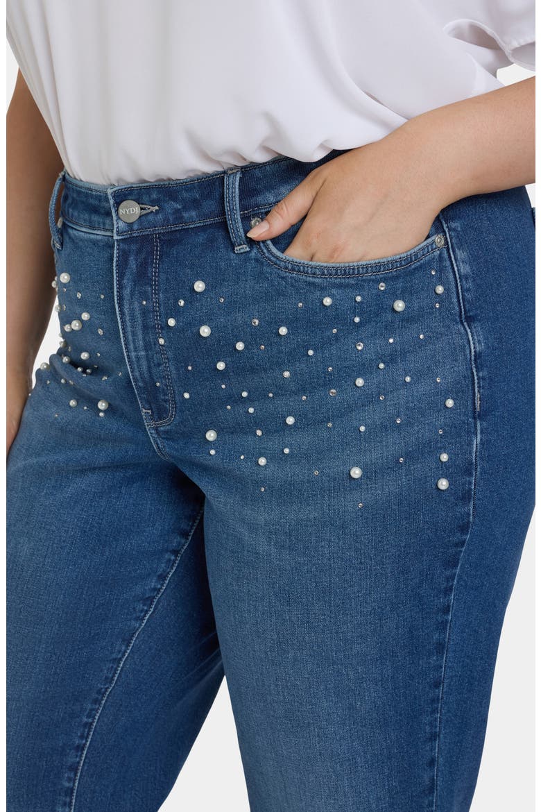 NYDJ Teresa Rhinestone & Faux Pearl Wide Leg Jeans (Women) | Nordstromrack