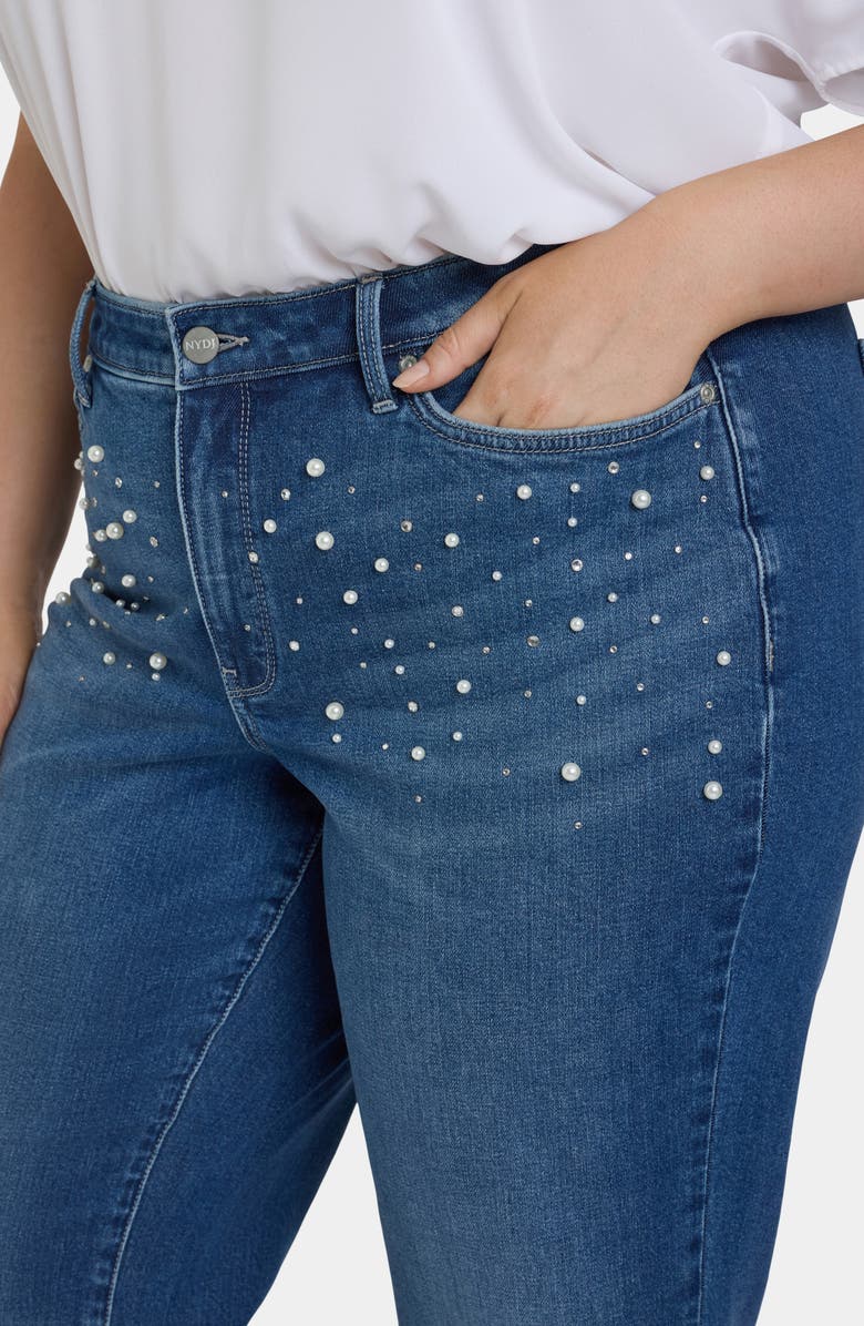 NYDJ Teresa Rhinestone & Faux Pearl Wide Leg Jeans, Alternate, color, Lake Notre Dame