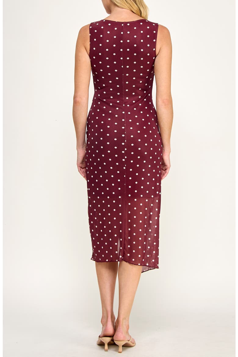 Mesh Fit & Flare Midi Dress, Alternate, color, BURGUNDY/ IVORY
