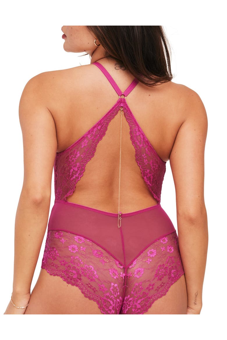 Renetta Lace Bodysuit Lingerie, Alternate, color, Dark pink