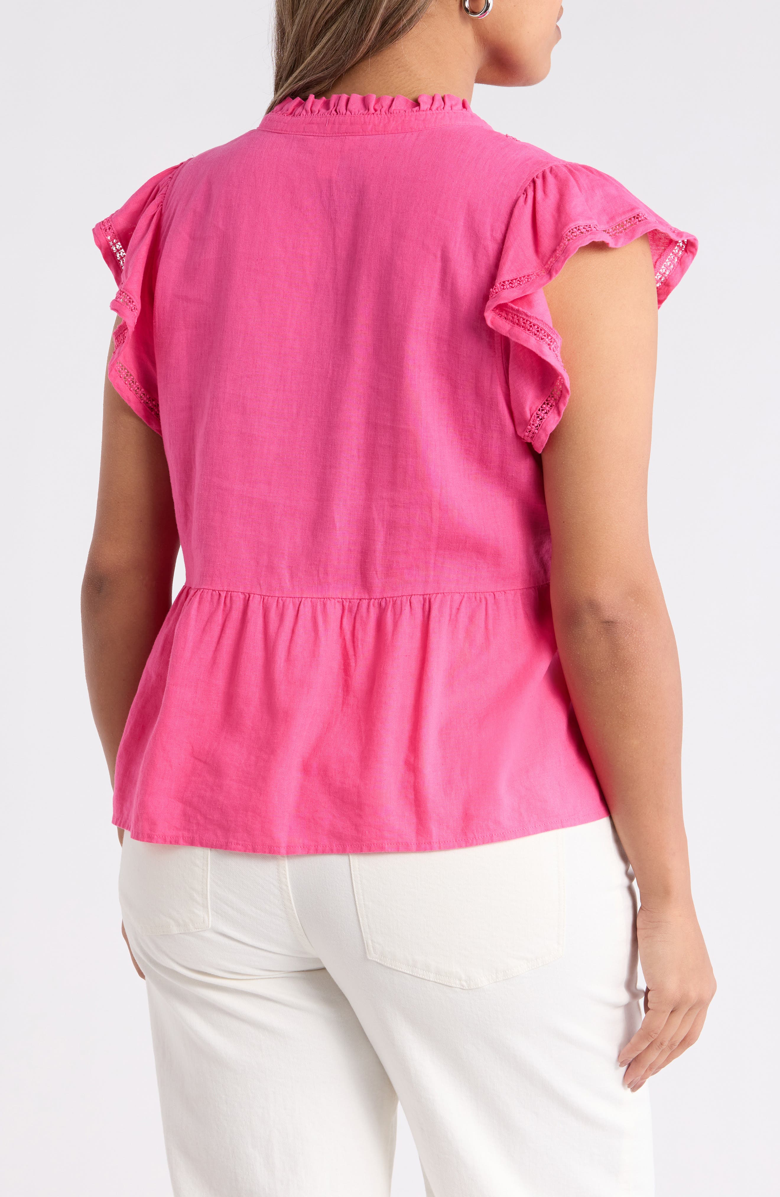 Lace Ruffle Linen Blend Top - image 2