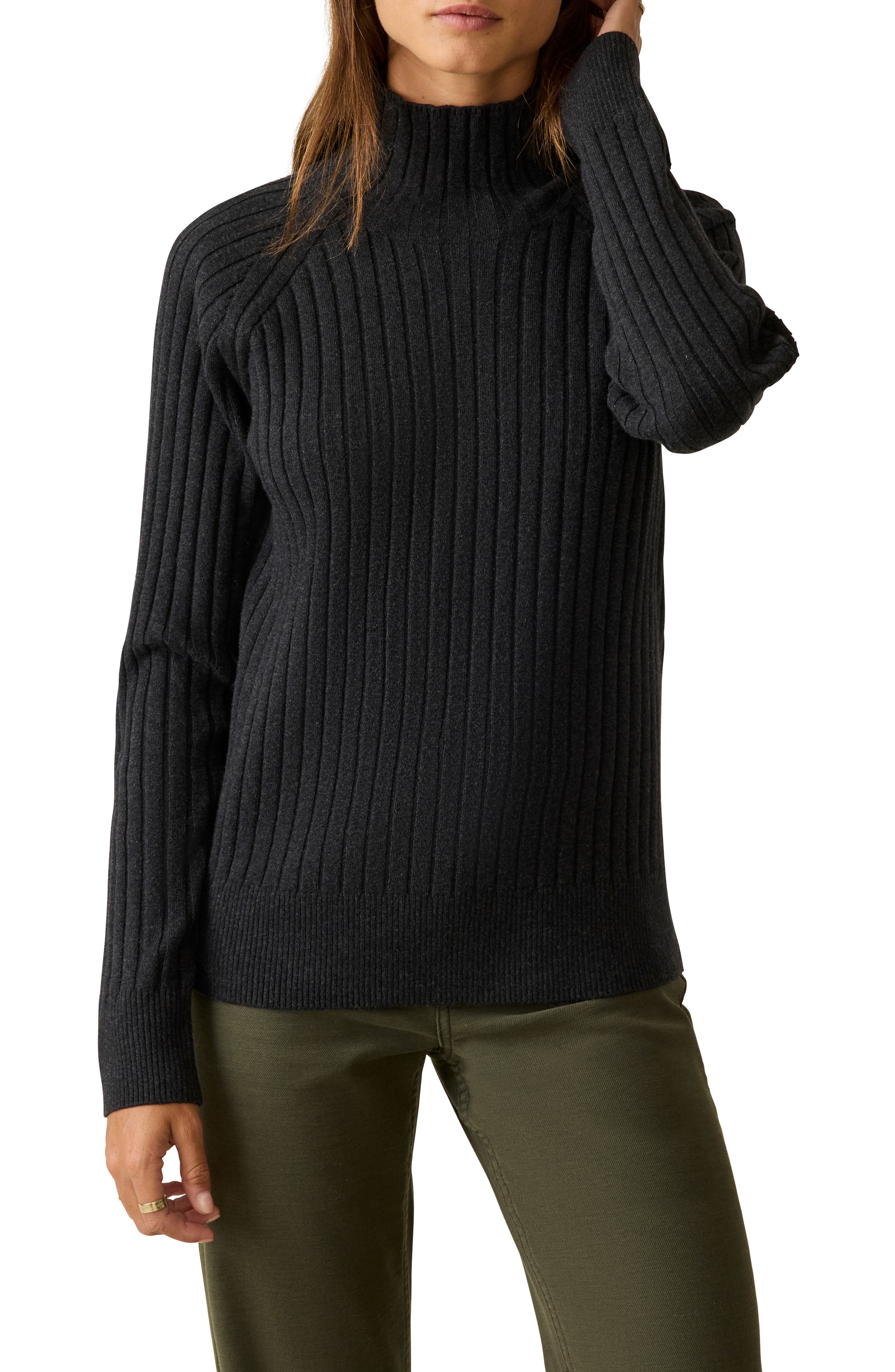 Faherty Jackson Mock Neck Cotton Blend Rib Sweater