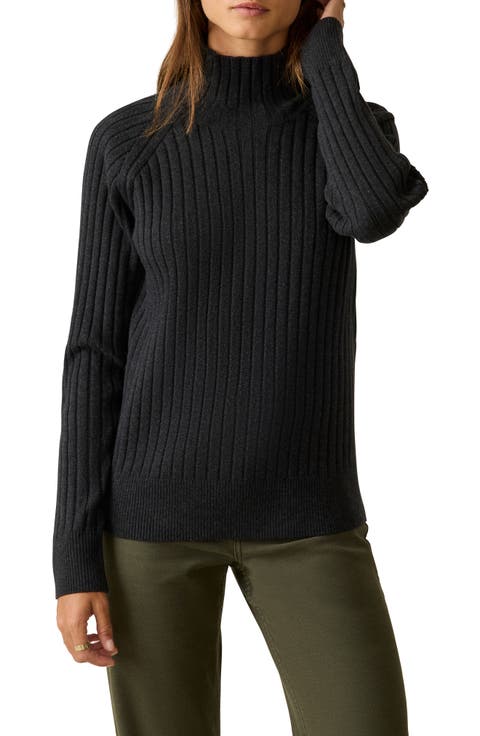 Jackson Mock Neck Cotton Blend Rib Sweater
