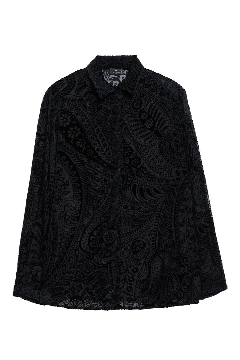 Paisley Devoré Velvet Button-Up Shirt, Alternate, color, PRINTED BLACK BASE