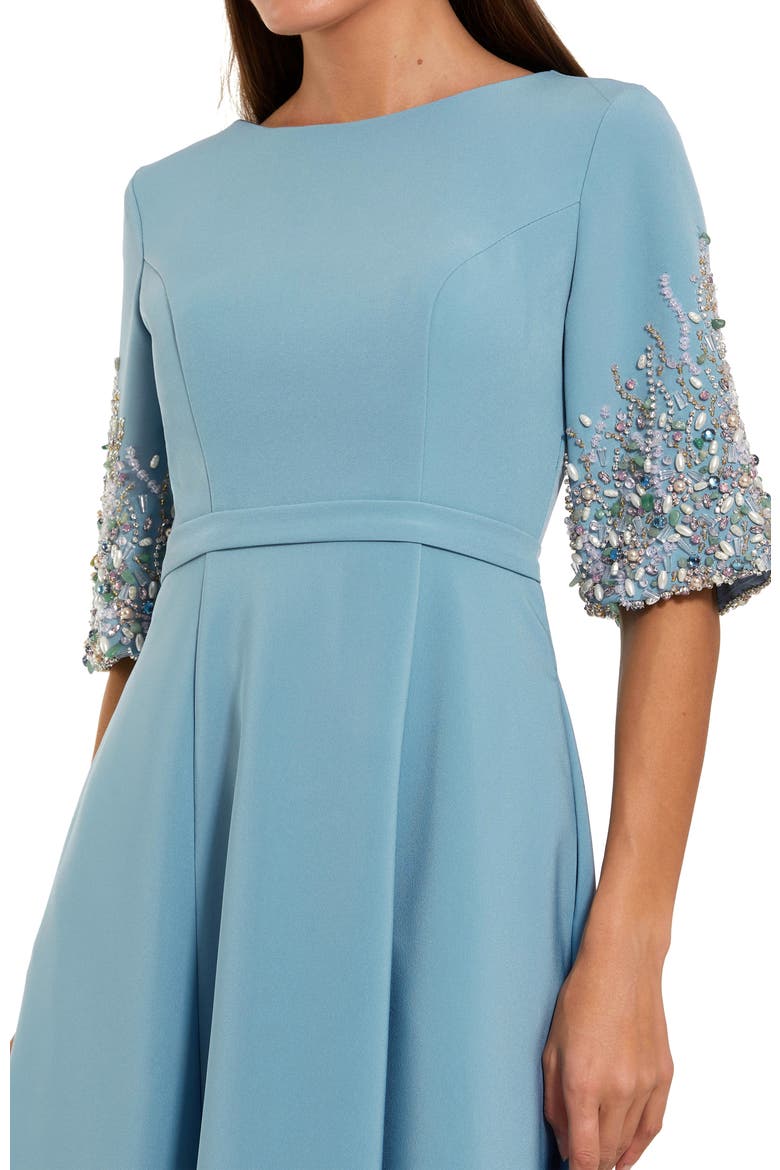 Women's 3/4 Sleeve Crepe Gown With Sleeve Embellishments, Alternate, color, French Blue