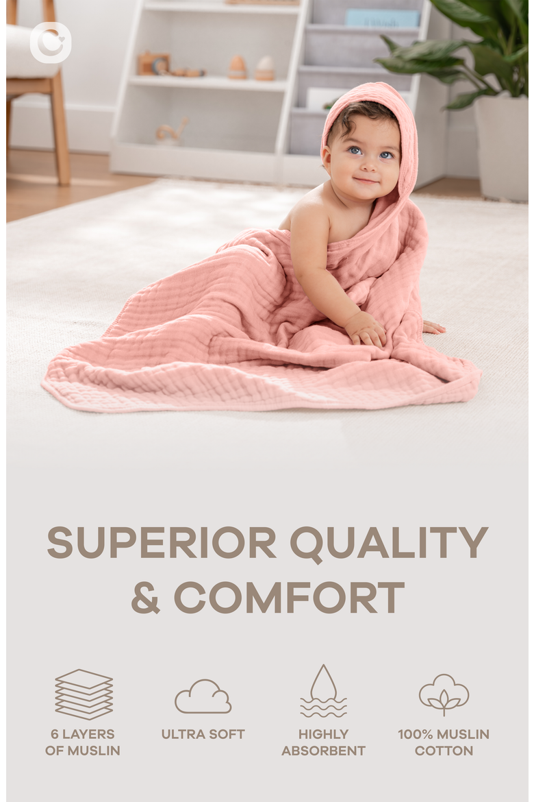 Hooded Baby Towels - 6 Layers, Pack of 2, Alternate, color, Bold Blush