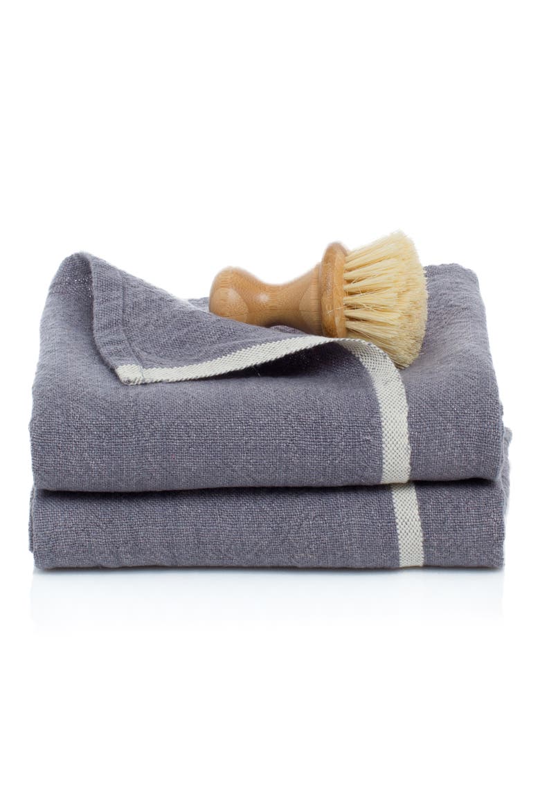 Set of 2 Chunky Linen Hand Towels, Main, color, LINEN STEEL