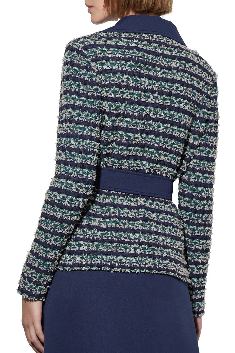 Belted Mixed Media Moto Jacket, Alternate, color, REGATTA/ MULTI