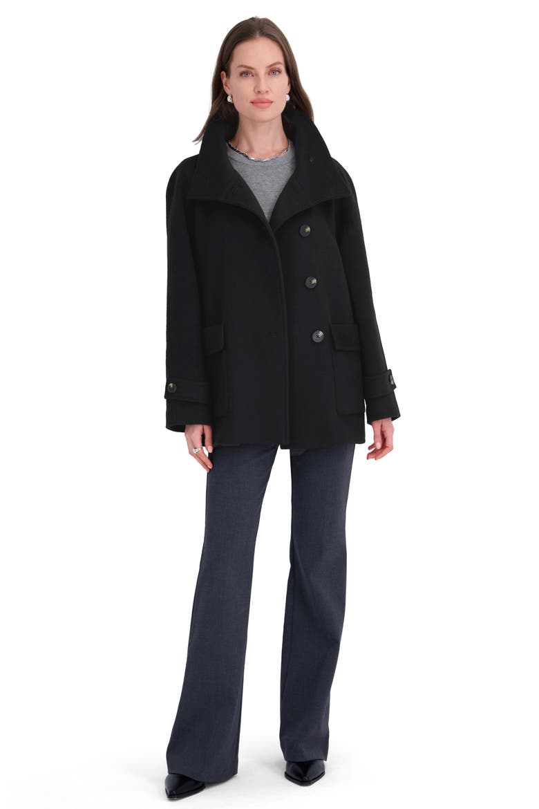 Harper Wool Blend Funnel Neck Coat, Alternate, color, BLACK