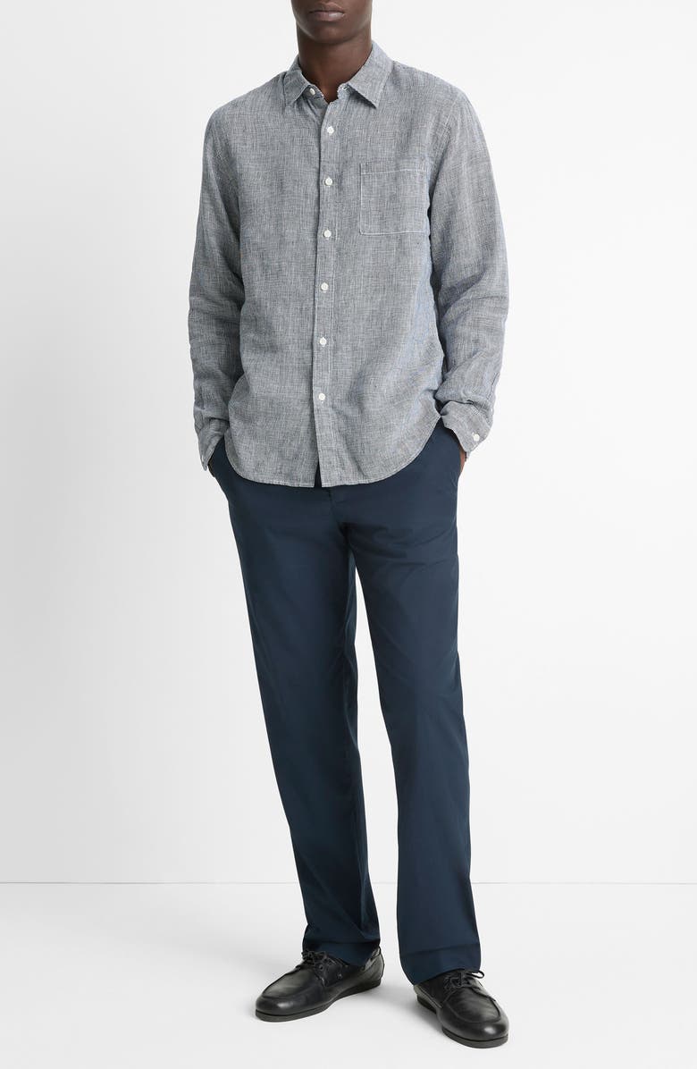 Vince Houndstooth Classic Fit Linen Button-Up Shirt, Alternate, color, Coastal/ Optic White