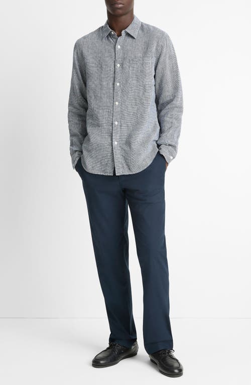 Vince Houndstooth Classic Fit Linen Button-up Shirt In Gray