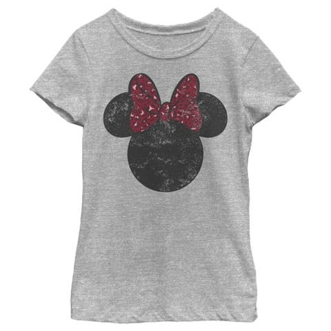 Girl's Mickey & Friends Minnie Mouse Distressed Leopard Bow  Graphic T-Shirt