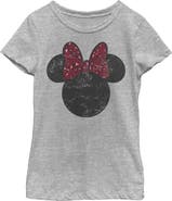 Mickey & Friends Girl's Mickey & Friends Minnie Mouse Distressed Leopard Bow Graphic T-Shirt