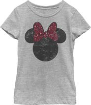 Mickey & Friends Girl's Mickey & Friends Minnie Mouse Distressed Leopard Bow Graphic T-Shirt