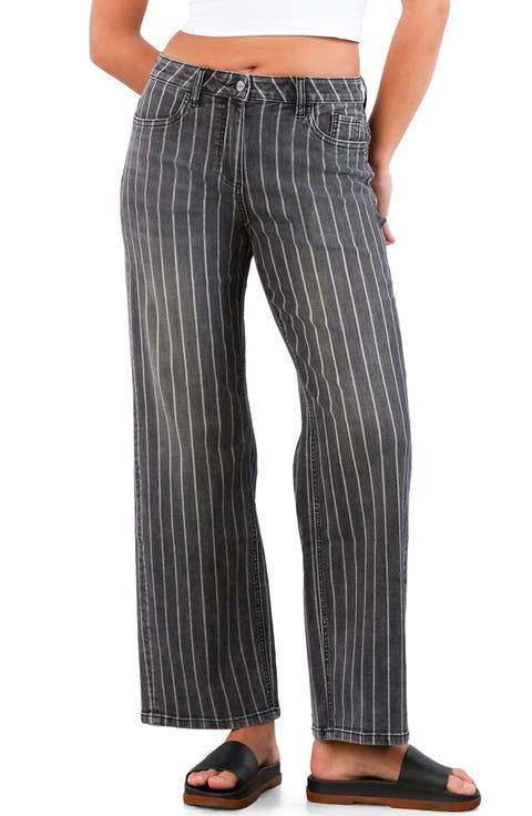 Stripe High Rise Wide Leg Jeans