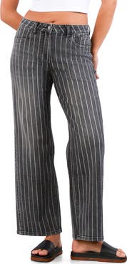 HINT OF BLU Stripe High Rise Wide Leg Jeans