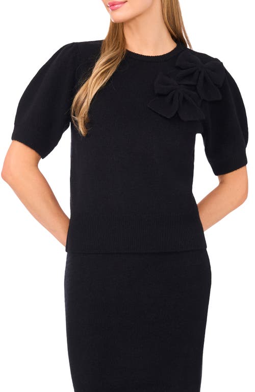 Cece Bow Detail Puff Sleeve Sweater In Black