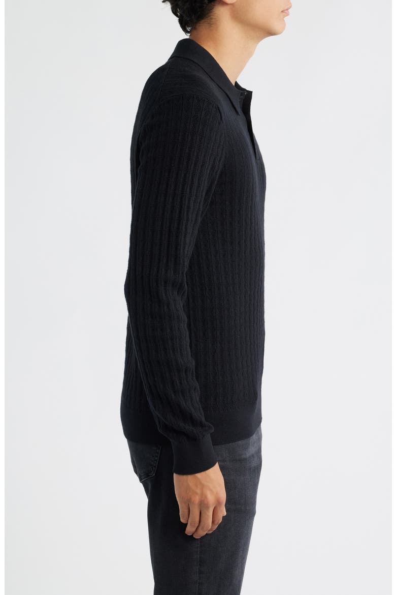 Oban Black Diamond Stripe Cotton & Cashmere Polo Sweater, Alternate, color, BLACK