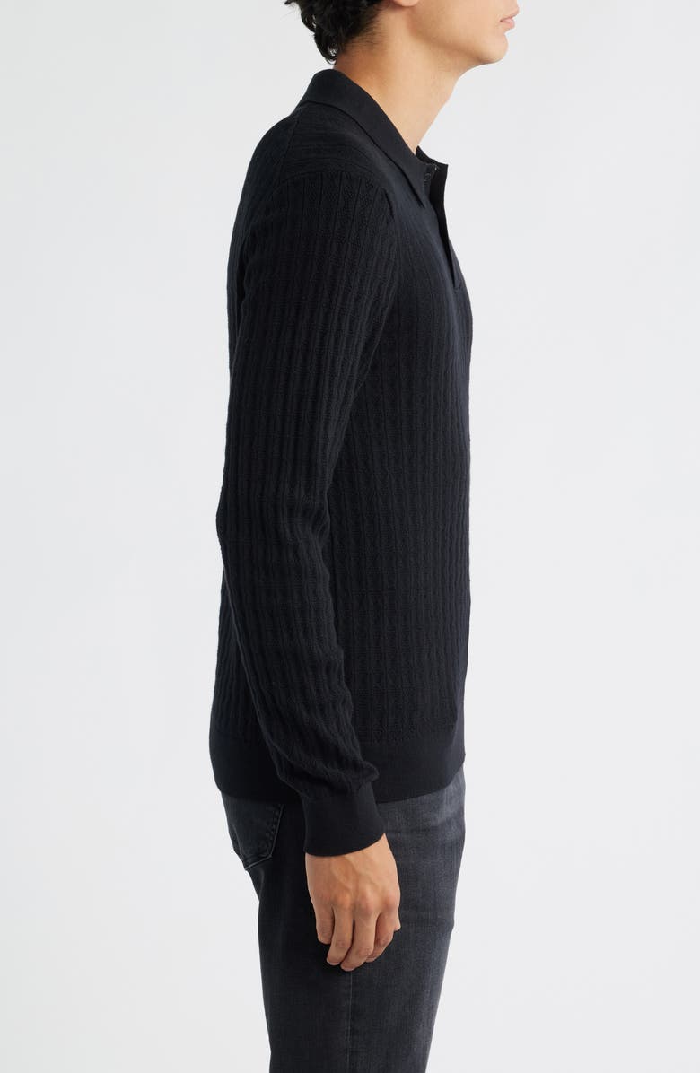 Wax London Oban Black Diamond Stripe Cotton & Cashmere Polo Sweater, Alternate, color, Black