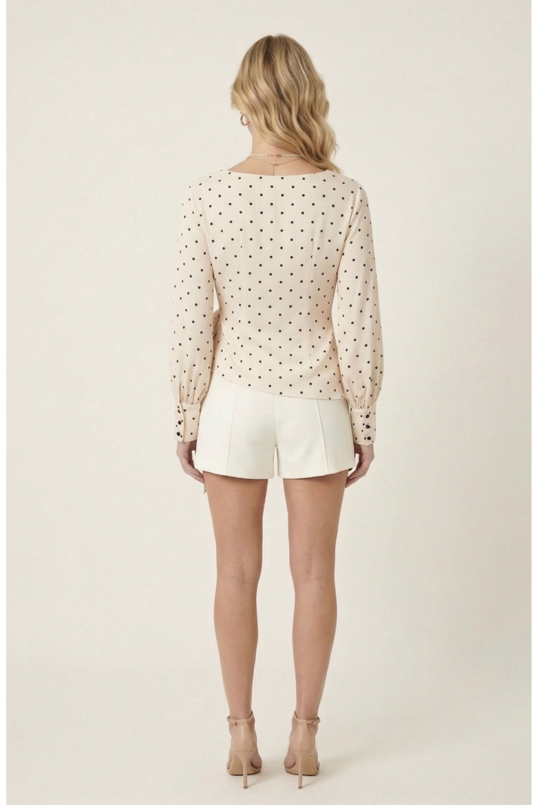 Polka Dot Wrap Top, Alternate, color, Beige With Black Polka Dots