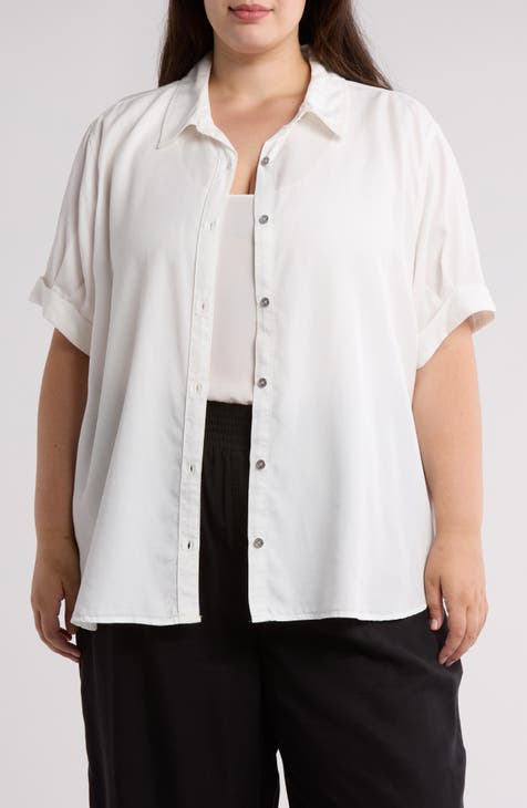 Tencel® Lyocell Rolled Sleeve Button-Up Shirt (Plus)