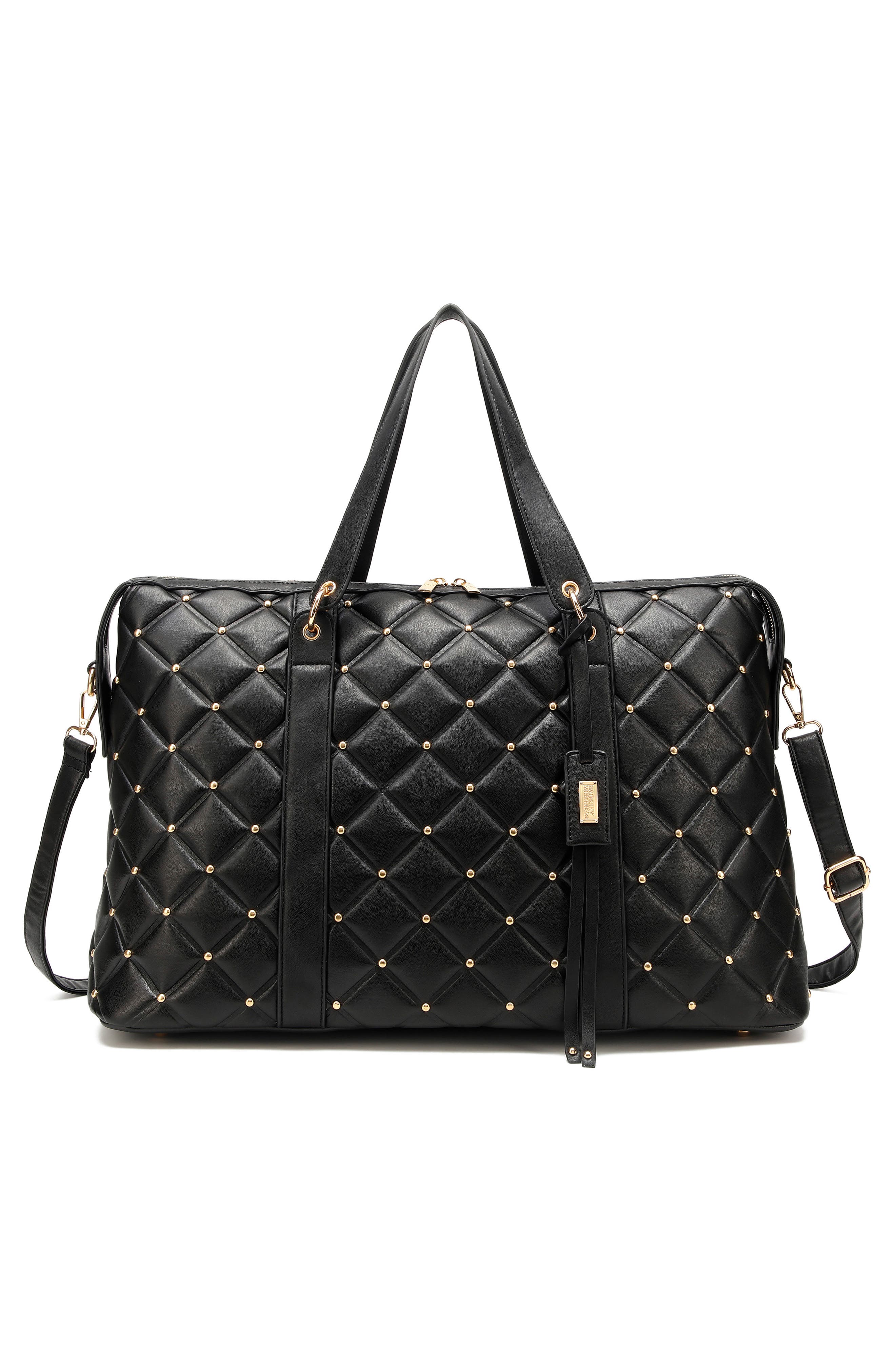 Badgley Mischka Collection Quilted Weekend Duffle Bag, Alternate, color, Black